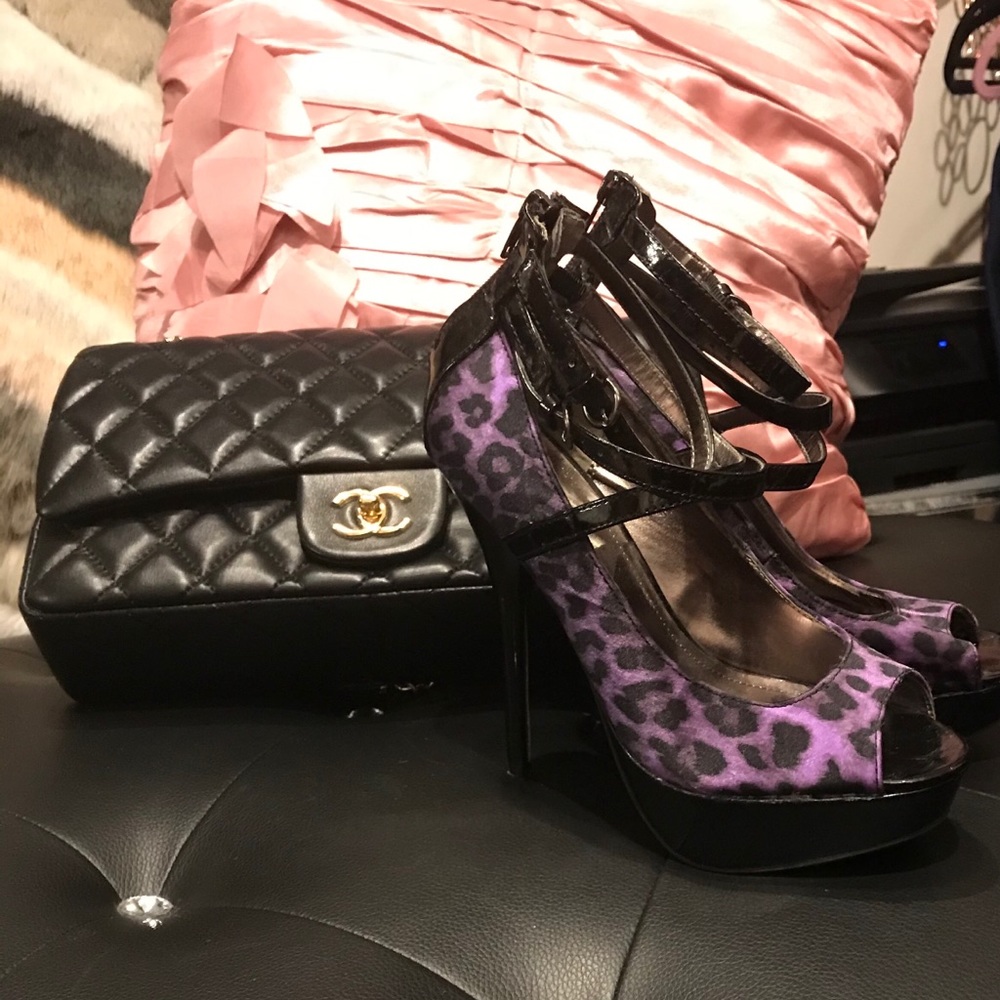 Purple leopard platforms size 7